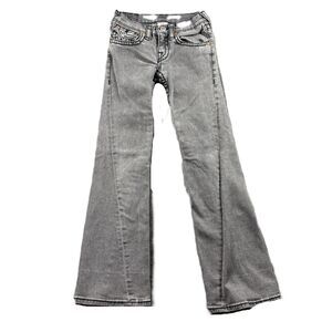 True Religion Girl Jeans Joey Big T Flare Front Seams Grey Black Size 12 H232